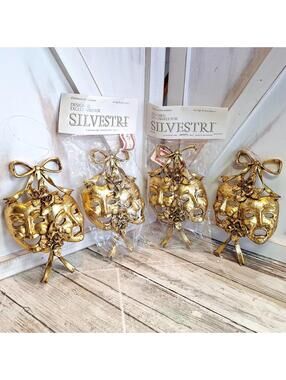 VTG Comedy/Tragedy Happy/Sad Masks Christmas Ornaments By Silvestri  Lot of 4